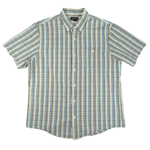 Lands' End Shirt Large Men's Blue Plaid Short Sleeve Button Down Traditional Fit - Picture 1 of 8